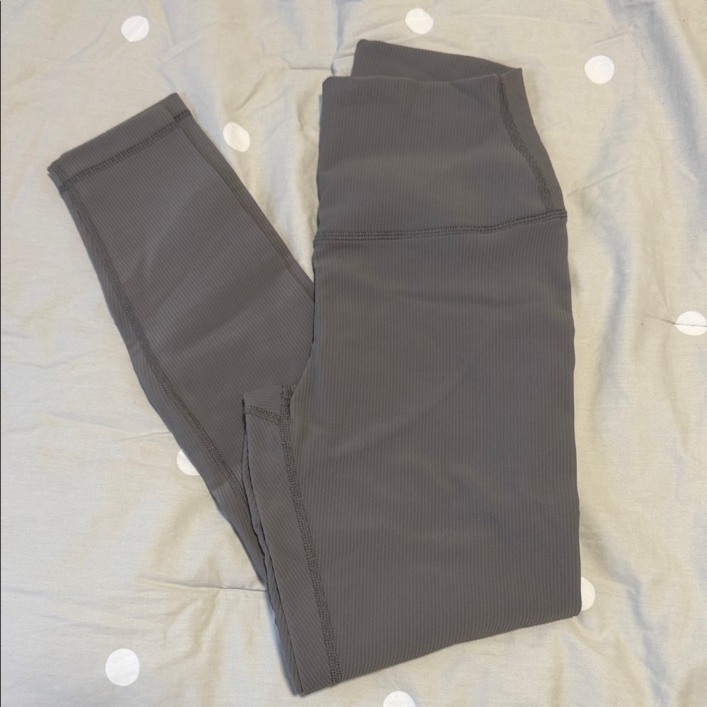 90 Degree By Reflex High Waist Dark Gray/Taupe Ribbed Fleece Lined Leggings